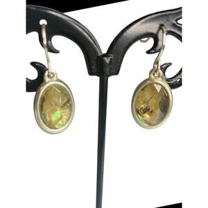 Silvertone Yellow Green Hook Pierced Earrings 1 Inch Drop Dangle
